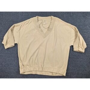 Free People Movement Womens Oversized V-Neck Sweatshirt Beige Tan Cotton M/L